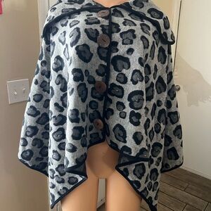Leopard Print Gray Poncho